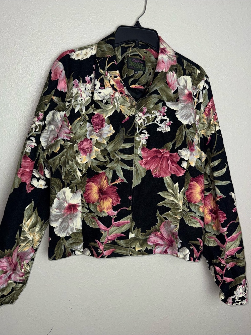 Vintage Kaua’iana Hawaiian Floral Hibiscus Full Zip Jacket XL
